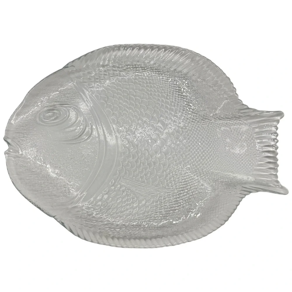 Pasabahce Marine Crystal Clear Glass‎ Fish Shaped Plate Vintage Decor 1980s